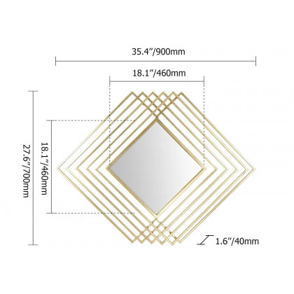 HMR - Modern Luxury Overlapping Geometric Rhombus Gold Metal Wall Mirror