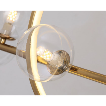 HMR Bubi Modern Linear Kitchen Island Light for Dining Room with Glass Globe Shade - Gold, 7-Light