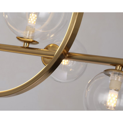 HMR Bubi Modern Linear Kitchen Island Light for Dining Room with Glass Globe Shade - Gold, 7-Light