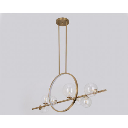 HMR Bubi Modern Linear Kitchen Island Light for Dining Room with Glass Globe Shade - Gold, 7-Light