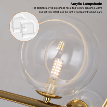 HMR Bubi Modern Linear Kitchen Island Light for Dining Room with Glass Globe Shade - Gold, 7-Light