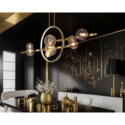 HMR Bubi Modern Linear Kitchen Island Light for Dining Room with Glass Globe Shade - Gold, 10-Light