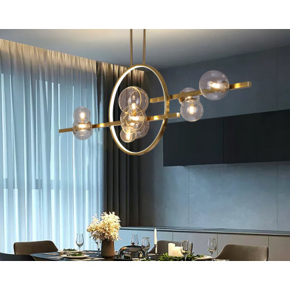 HMR Bubi Modern Linear Kitchen Island Light for Dining Room with Glass Globe Shade - Gold, 10-Light