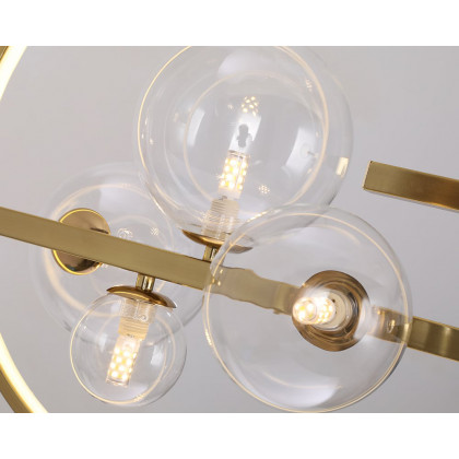 HMR Bubi Modern Linear Kitchen Island Light for Dining Room with Glass Globe Shade - Gold, 10-Light