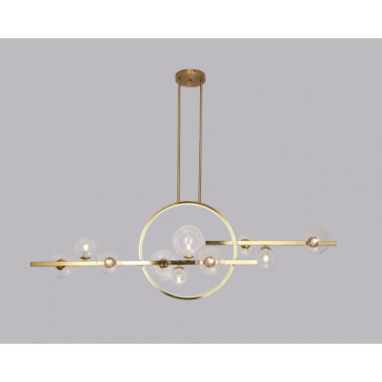 HMR Bubi Modern Linear Kitchen Island Light for Dining Room with Glass Globe Shade - Gold, 10-Light