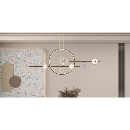 HMR Bubi Modern Linear Kitchen Island Light for Dining Room with Glass Globe Shade - Gold, 10-Light
