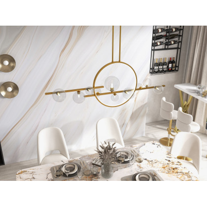 HMR Bubi Modern Linear Kitchen Island Light for Dining Room with Glass Globe Shade - Gold, 10-Light