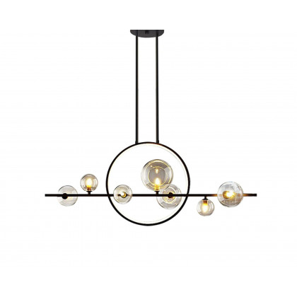 HMR Bubi Modern Linear Kitchen Island Light for Dining Room with Glass Globe Shade - Black, 7-Light