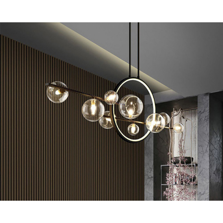 HMR - Bubi Modern Linear Kitchen Island Light for Dining Room with Glass Globe Shade