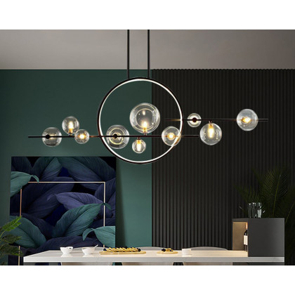 HMR - Bubi Modern Linear Kitchen Island Light for Dining Room with Glass Globe Shade