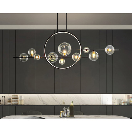 HMR - Bubi Modern Linear Kitchen Island Light for Dining Room with Glass Globe Shade