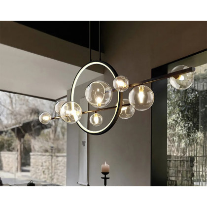 HMR - Bubi Modern Linear Kitchen Island Light for Dining Room with Glass Globe Shade