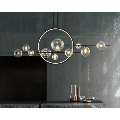 HMR - Bubi Modern Linear Kitchen Island Light for Dining Room with Glass Globe Shade