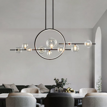 HMR - Bubi Modern Linear Kitchen Island Light for Dining Room with Glass Globe Shade