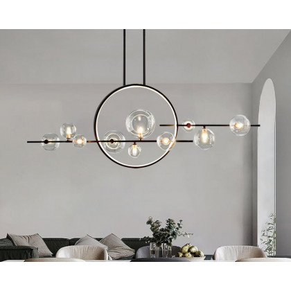 HMR - Bubi Modern Linear Kitchen Island Light for Dining Room with Glass Globe Shade