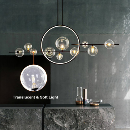 HMR - Bubi Modern Linear Kitchen Island Light for Dining Room with Glass Globe Shade