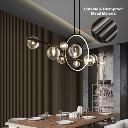 HMR - Bubi Modern Linear Kitchen Island Light for Dining Room with Glass Globe Shade
