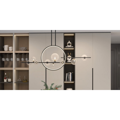 HMR - Bubi Modern Linear Kitchen Island Light for Dining Room with Glass Globe Shade