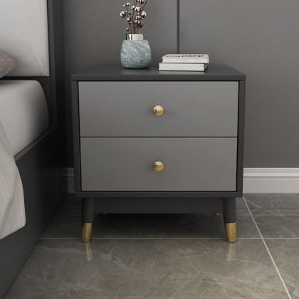 HMR - Ultic Modern Nightstand with 2 Drawers in Gray with Metal Legs