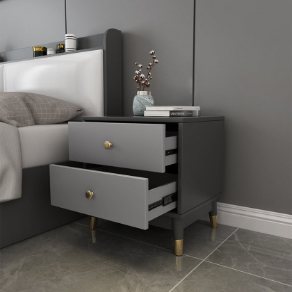 HMR - Ultic Modern Nightstand with 2 Drawers in Gray with Metal Legs