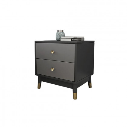 HMR - Ultic Modern Nightstand with 2 Drawers in Gray with Metal Legs