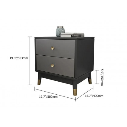 HMR - Ultic Modern Nightstand with 2 Drawers in Gray with Metal Legs