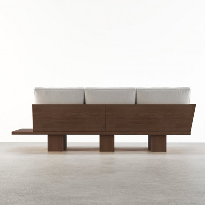 HMR - 97" Walnut Japandi Solid Wood Living Room Sofa 3-Seater Cotton & Linen Upholstery