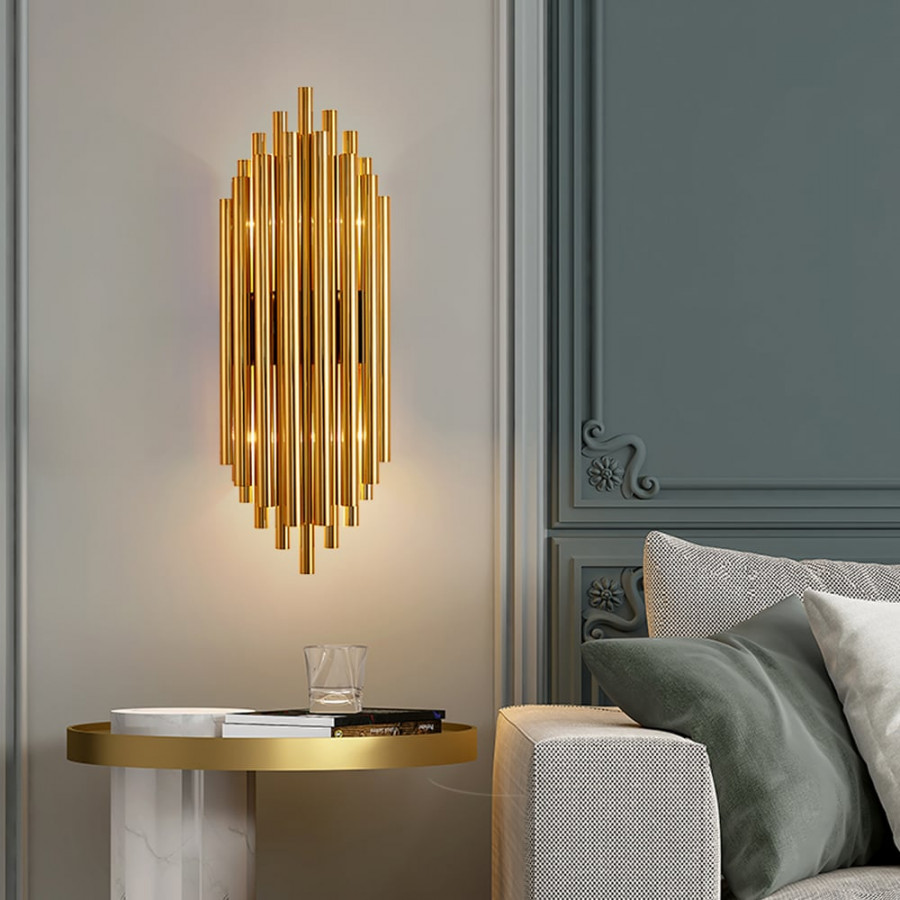 HMR - Glam Fluted Gold Wall Sconce 2-Light Flush Mount Wall Lighting