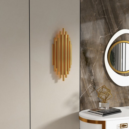 HMR - Glam Fluted Gold Wall Sconce 2-Light Flush Mount Wall Lighting