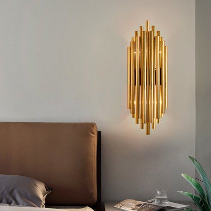 HMR - Glam Fluted Gold Wall Sconce 2-Light Flush Mount Wall Lighting