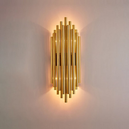 HMR - Glam Fluted Gold Wall Sconce 2-Light Flush Mount Wall Lighting