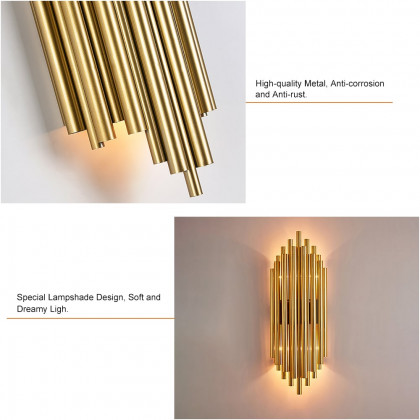 HMR - Glam Fluted Gold Wall Sconce 2-Light Flush Mount Wall Lighting