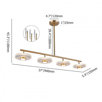 HMR - Micle Modern Gold Linear LED 4-Light Kitchen Island Light for Dining Room