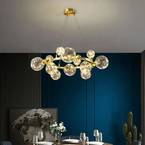 HMR Miglobe Gold Glass Globe LED Chandelier with Adjustable Cable - 12-Light