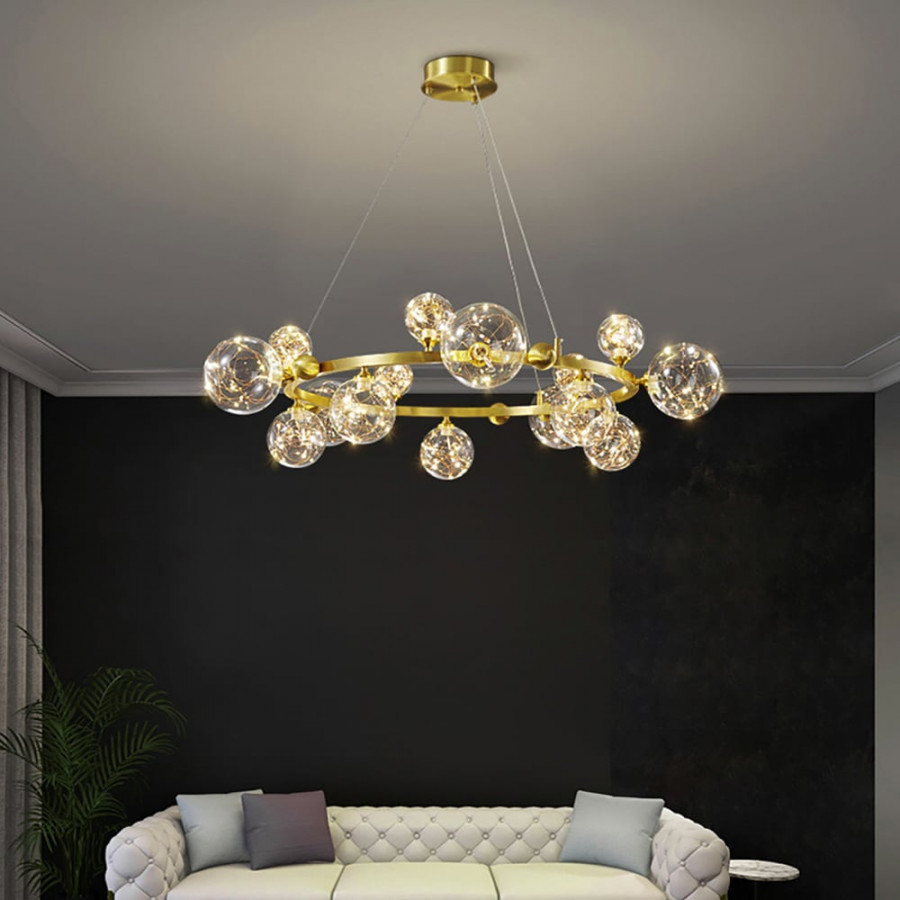 HMR Miglobe Gold Glass Globe LED Chandelier with Adjustable Cable - 15-Light