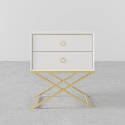 HMR - 19.7" Modern White Nightstand with 2 Drawers X-Shaped Pedestal