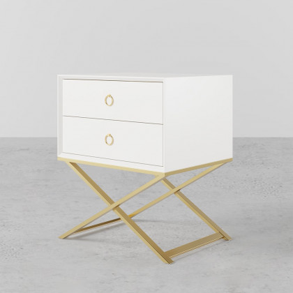 HMR - 19.7" Modern White Nightstand with 2 Drawers X-Shaped Pedestal