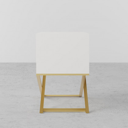 HMR - 19.7" Modern White Nightstand with 2 Drawers X-Shaped Pedestal