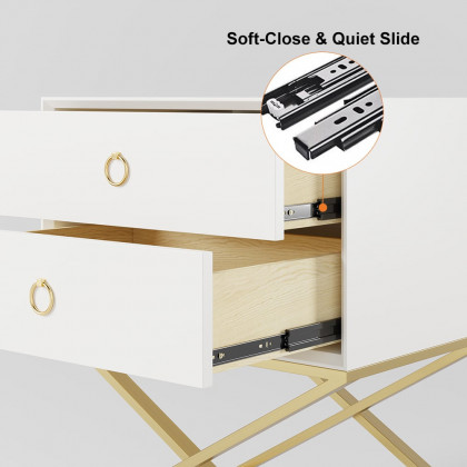HMR - 19.7" Modern White Nightstand with 2 Drawers X-Shaped Pedestal