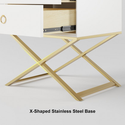 HMR - 19.7" Modern White Nightstand with 2 Drawers X-Shaped Pedestal