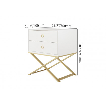 HMR - 19.7" Modern White Nightstand with 2 Drawers X-Shaped Pedestal