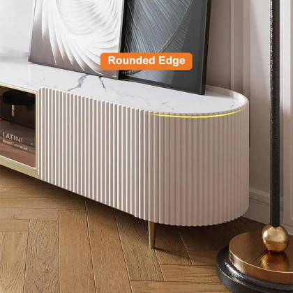 HMR - Palley Modern Oval TV Stand with Storage & Glass Doors in White for TV Up to 85 Inch