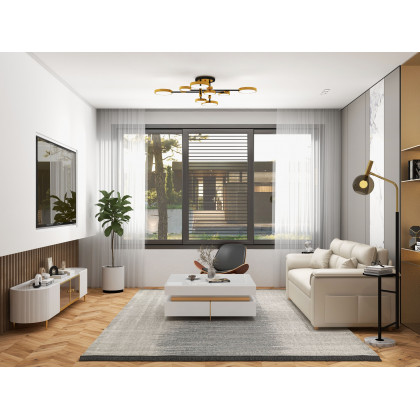 HMR - Palley Modern Oval TV Stand with Storage & Glass Doors in White for TV Up to 85 Inch