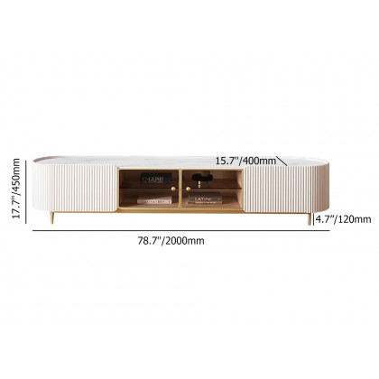 HMR - Palley Modern Oval TV Stand with Storage & Glass Doors in White for TV Up to 85 Inch