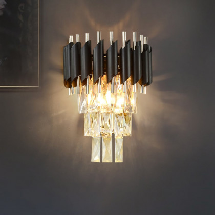 HMR - Postodern Half-Circle Wall Sconce 2- Light Tiered Wall Lighting with Crystal Shade