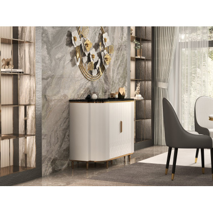 HMR - 47.2" Modern Metal Wall Decor Art with Gold & White Leaves & Flowers for Living Room