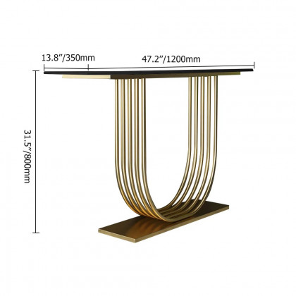 HMR - 47.2" Black Solid Wood Narrow Console Table Gold Metal Pedestal Entryway Table