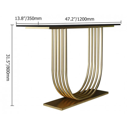 HMR - 47.2" Black Solid Wood Narrow Console Table Gold Metal Pedestal Entryway Table