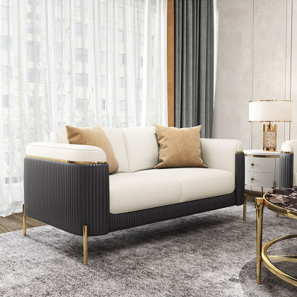 HMR - Vertex Gray & Beige Modern Living Room Set Leather Upholstered Sofa Set Pillow Included