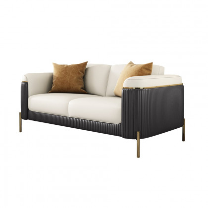 HMR - Vertex Gray & Beige Modern Living Room Set Leather Upholstered Sofa Set Pillow Included